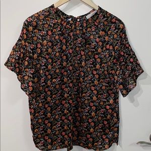 NWT LOFT Floral Tie Black Blouse Size S